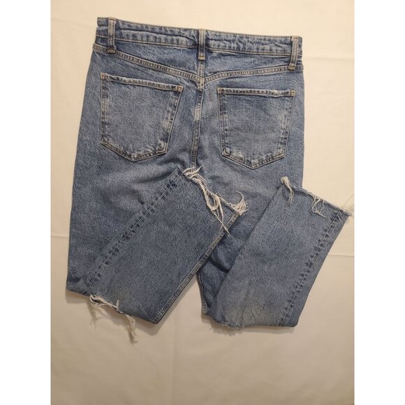 Zara  High Waist Distressed Ripped Frayed Knees and Ankle Jeans Size 10 - Picture 7 of 12